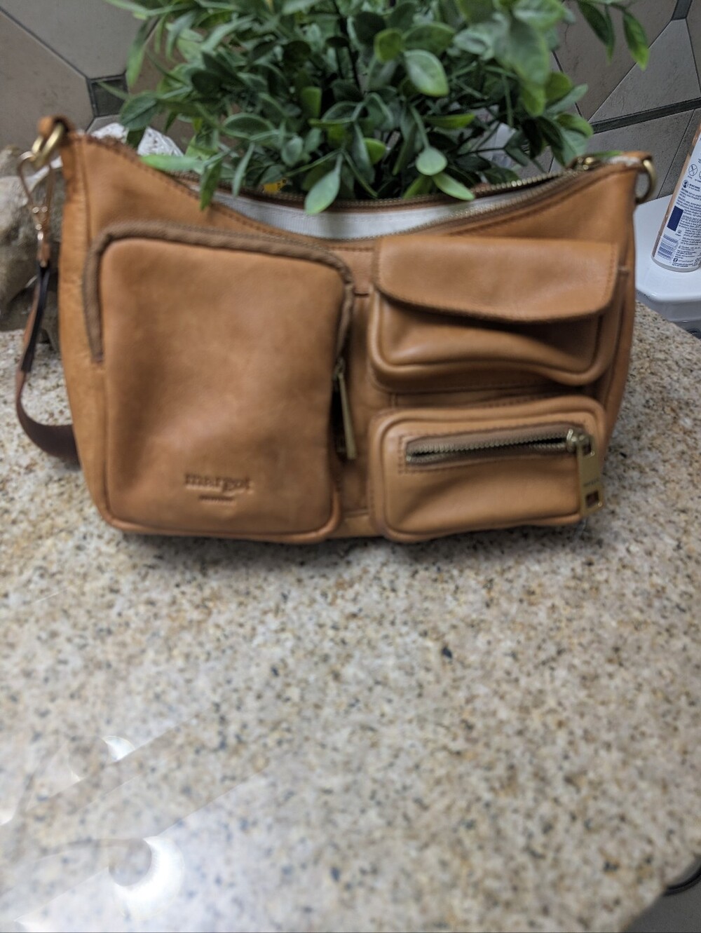Margot Leather Multi-Pocket Crossbody Bag in Tan